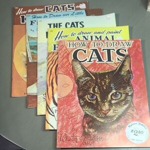 Multiple How to Draw Cats Art Books Lot Of 5 Vintage